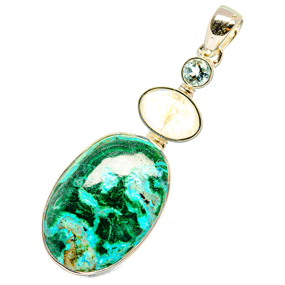 Chrysocolla, Rainbow Moonstone, Blue Topaz Pendants handcrafted by Ana Silver Co - PD6899