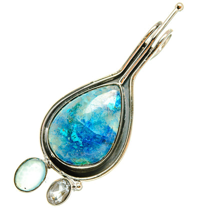 Sterling silver pendant with teardrop blue aqua gemstone, bezel-edged, small round stones
