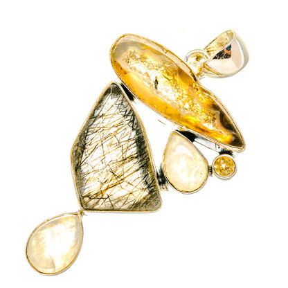 Tourmalinated Quartz, Coconut Geode Slice, Rainbow Moonstone, Citrine Pendants handcrafted by Ana Silver Co - PD6930