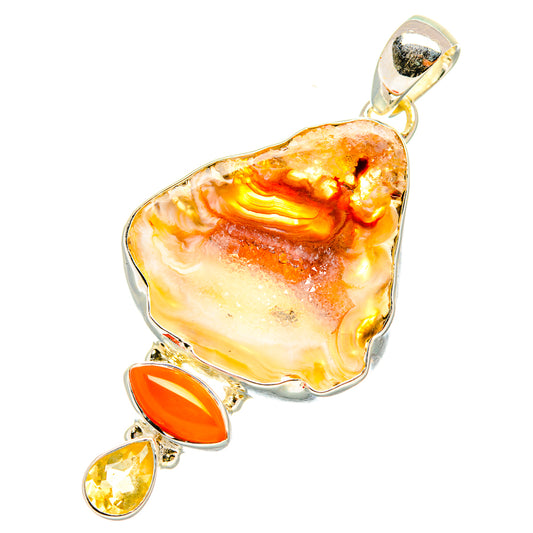 Coconut Geode Slice, Carnelian, Citrine Pendants handcrafted by Ana Silver Co - PD6931