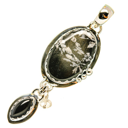 Chrysanthemum Stone, Black Onyx, White Quartz Pendants handcrafted by Ana Silver Co - PD6975
