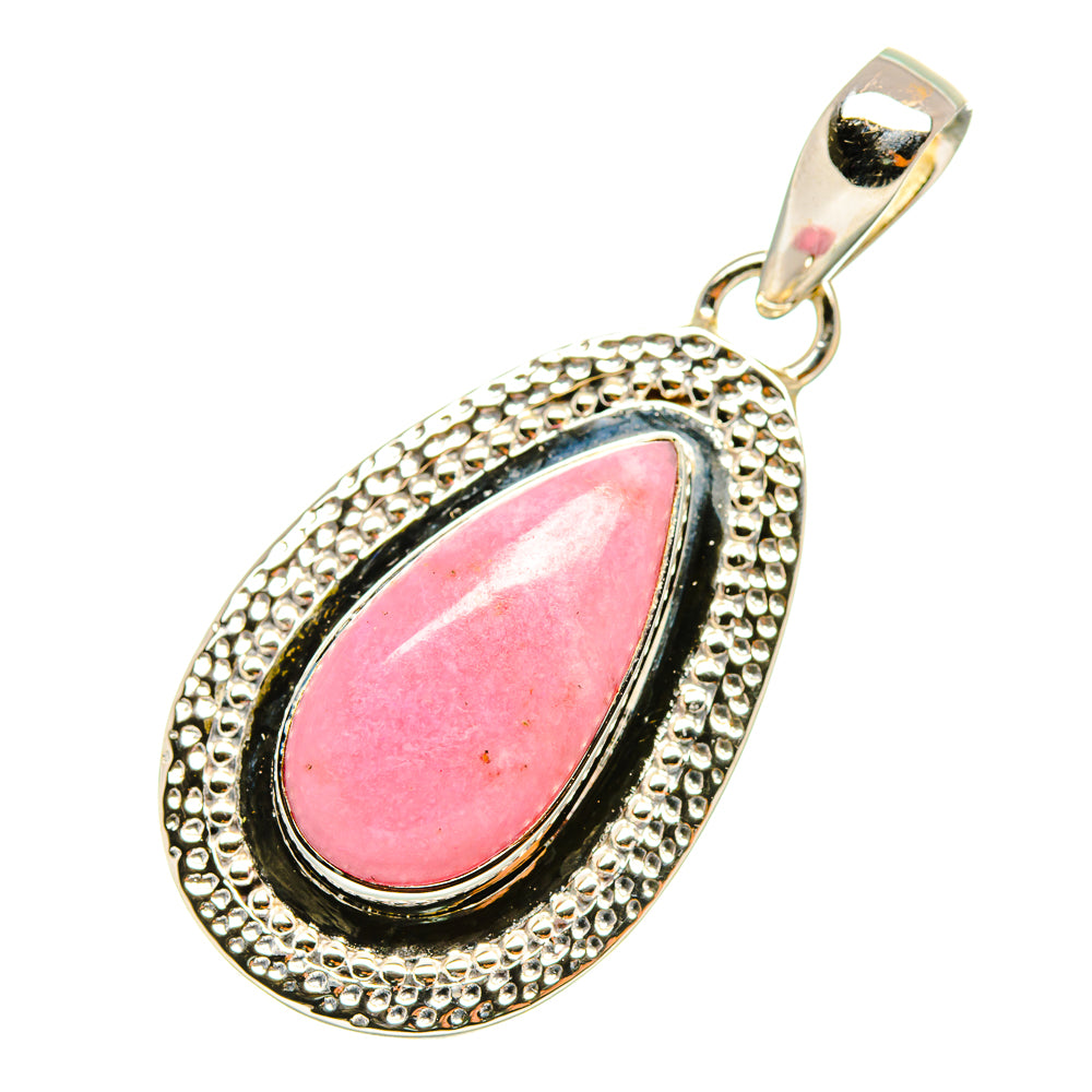 Teardrop pink opal pendant, 925 sterling silver bezel with loop bail