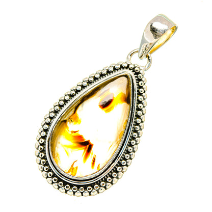 Teardrop Montana agate pendant in 925 sterling silver with amber marbled stone, bail loop
