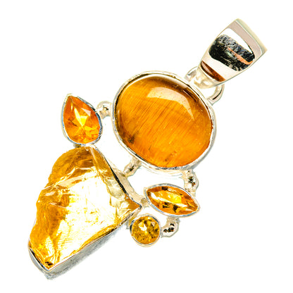 Sterling silver pendant with large amber round stone and smaller teardrop gemstones
