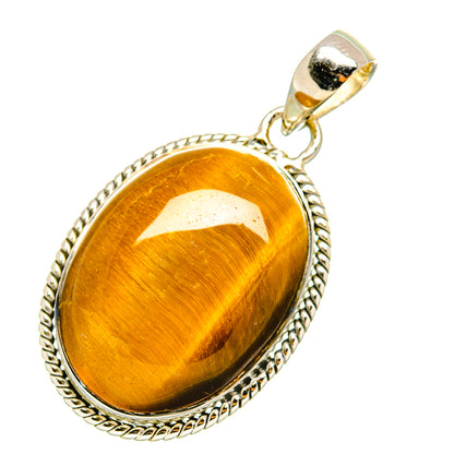 Oval tiger eye pendant in 925 sterling silver bezel, gold-brown reflective stone