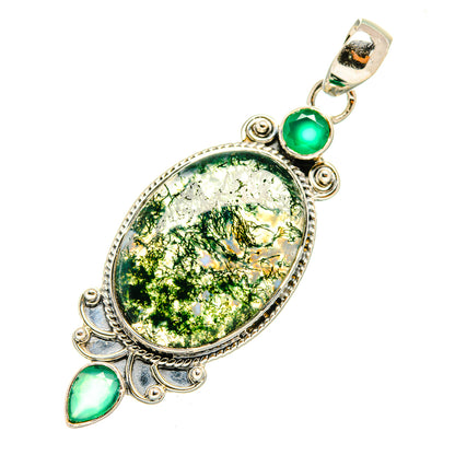925 sterling silver oval green stone pendant with green teardrop accents