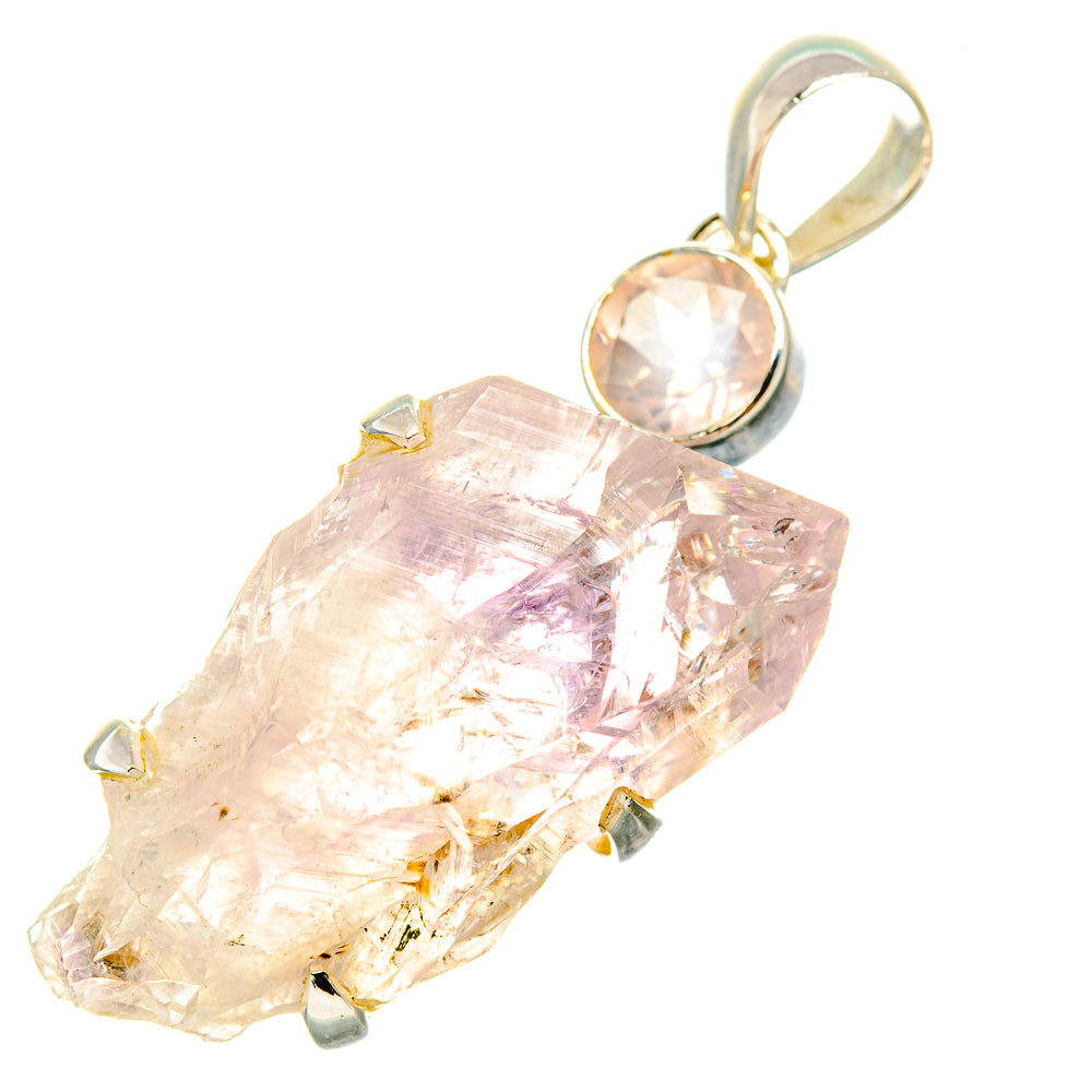 Rose quartz crystal pendant, faceted cluster with silver loop bail