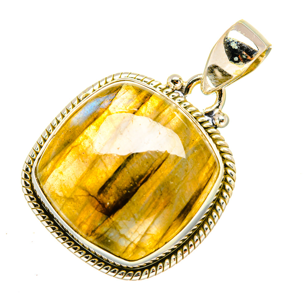 Labradorite pendant with oval gemstone in gold-tone sterling silver bezel setting