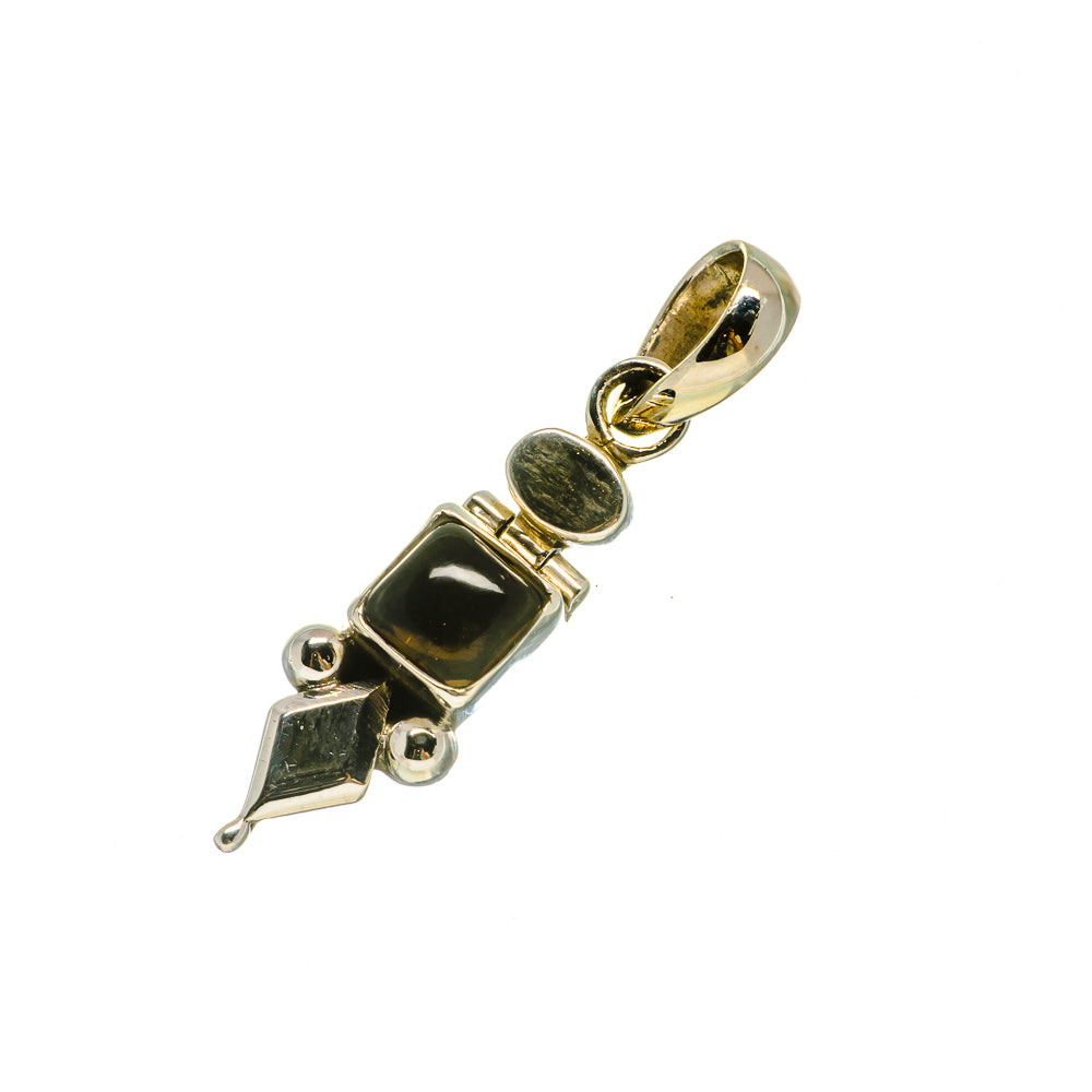 Smoky quartz pendant in 925 sterling silver with dark stones and open bail