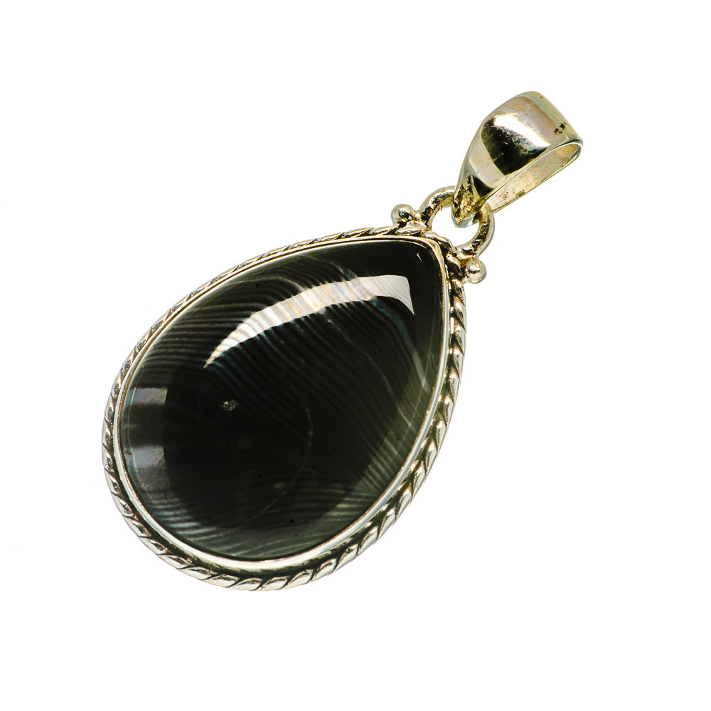 Teardrop pendant with black stone bezel and loop bail in sterling silver