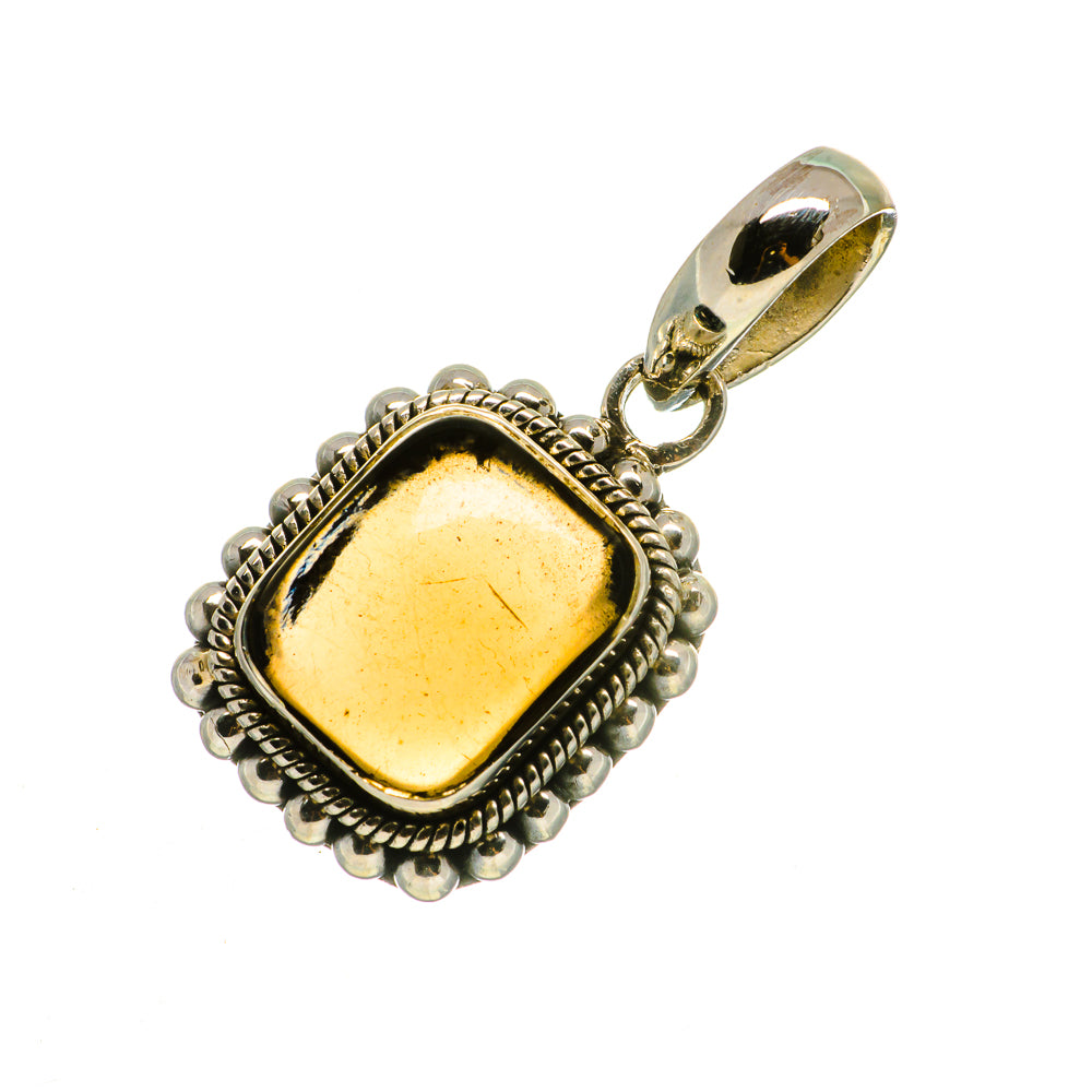 Smoky quartz pendant with golden quartz center, silver bezel, beaded rope border, loop bail