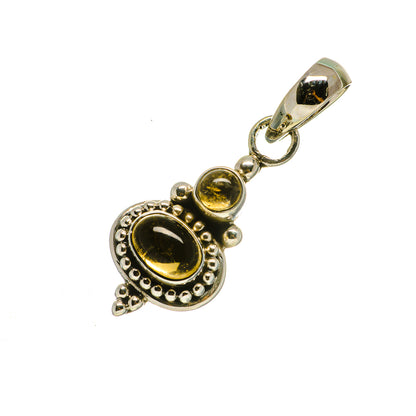 Golden citrine oval pendant with beaded halo and textured frame, 925 sterling silver bail