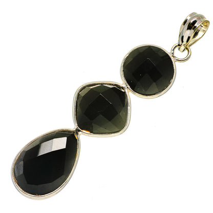 Black onyx pendant with three faceted drops and round sterling silver bail