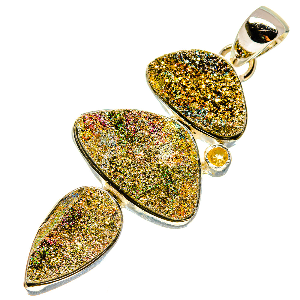 Triple marquise druzy pendant in sterling silver with citrine round accent