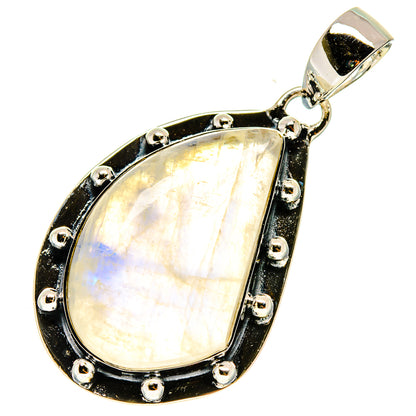 Sterling silver teardrop moonstone pendant with rainbow iridescent cabochon
