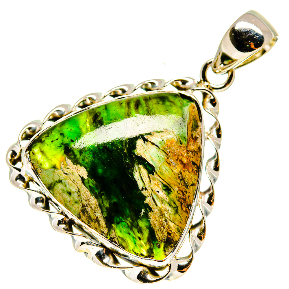 Australian green opal pendant, 925 sterling silver openwork border and loop bail