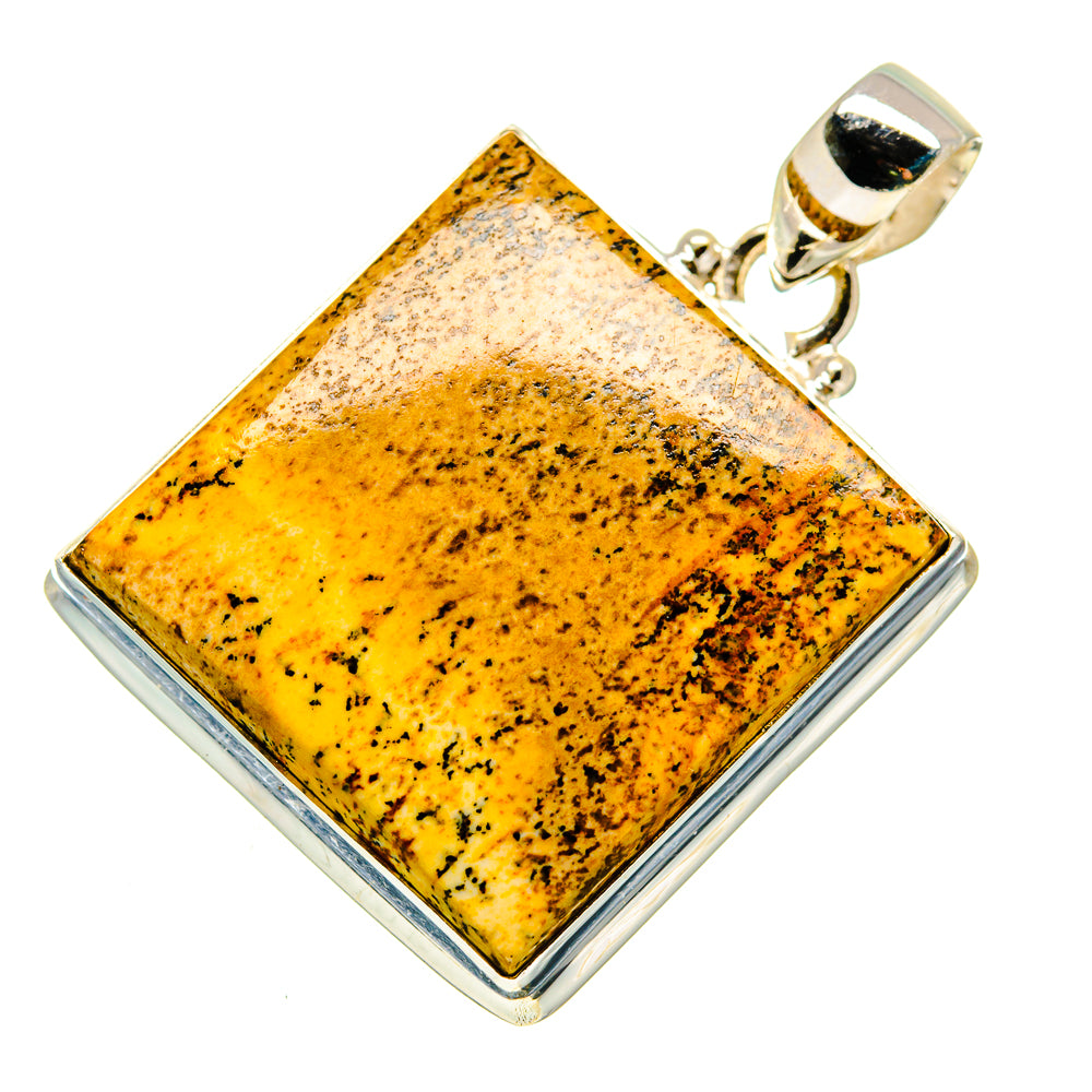 Picture jasper square pendant in sterling silver frame with loop bail
