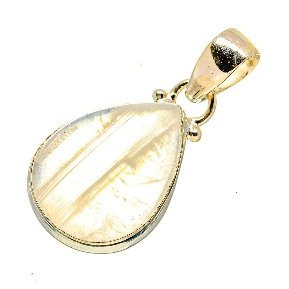 Iridescent pear-shaped moonstone pendant with polished silver bail and side loops