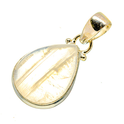 Iridescent pear-shaped moonstone pendant with polished silver bail and side loops