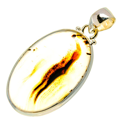Oval Montana agate pendant with silver bezel, cream stone and dark amber band, top bail