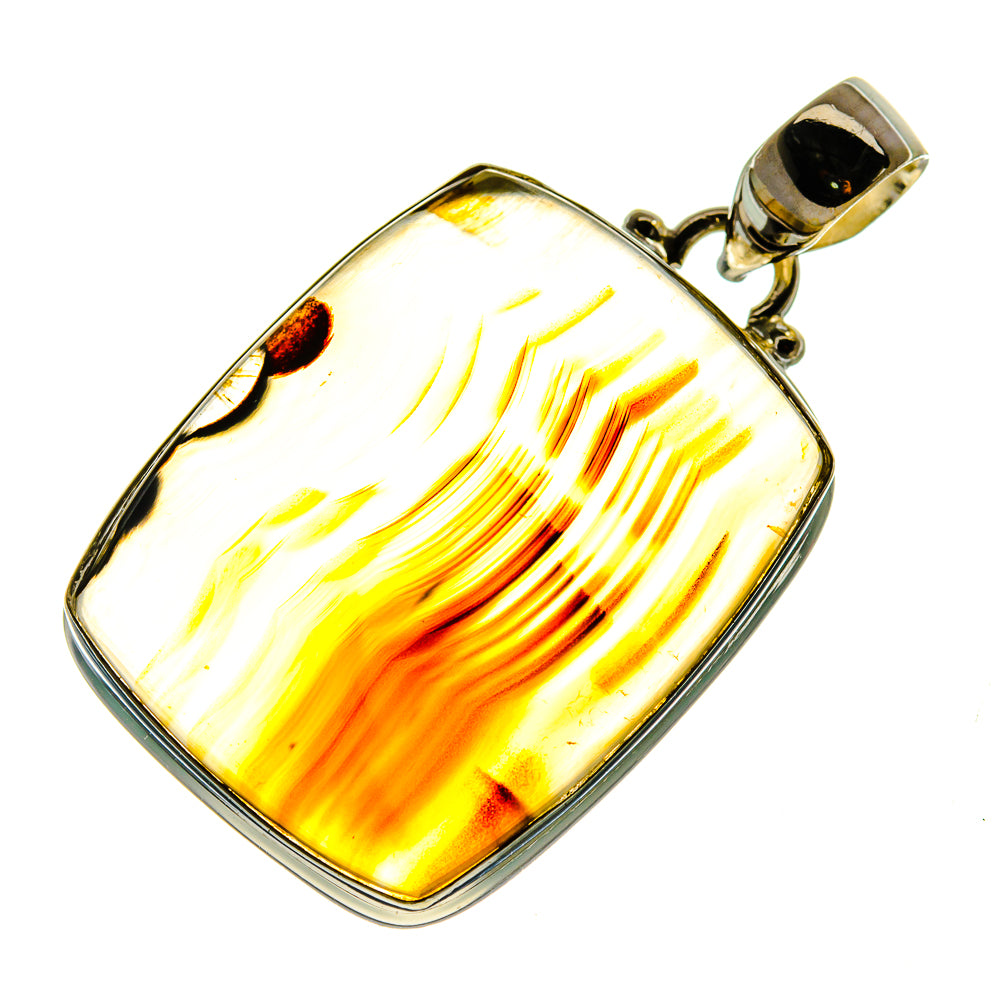 925 sterling silver Montana agate pendant with bright amber banded square stone