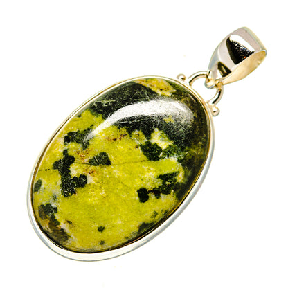 Oval green and yellow jasper sterling silver pendant with bail and loop top