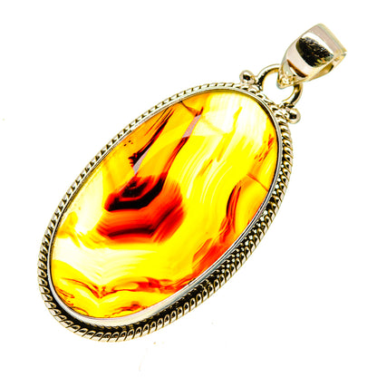 Sterling silver agate pendant with yellow teardrop stone and red highlights, loop bail