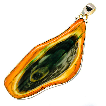 Teardrop imperial jasper pendant with 925 sterling silver bail, orange and green stone