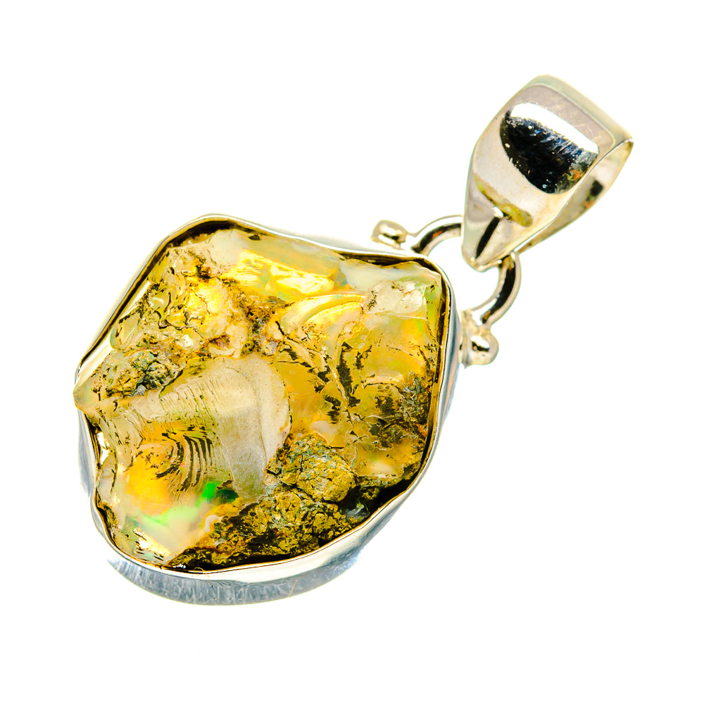 Rough yellow opal pendant in 925 silver bezel with loop bail