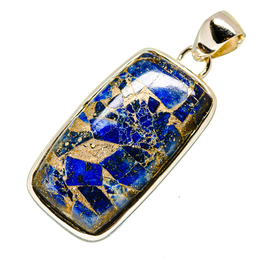 Lapis lazuli pendant with silver bezel, blue stone rectangle and gold bail