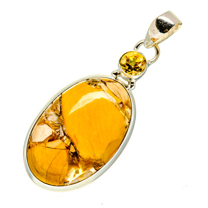 Oval citrine mookaite pendant with 925 sterling silver setting and round top stone