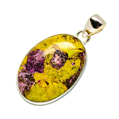 Sterling silver oval pendant with yellow/purple marbled stone and loop bail