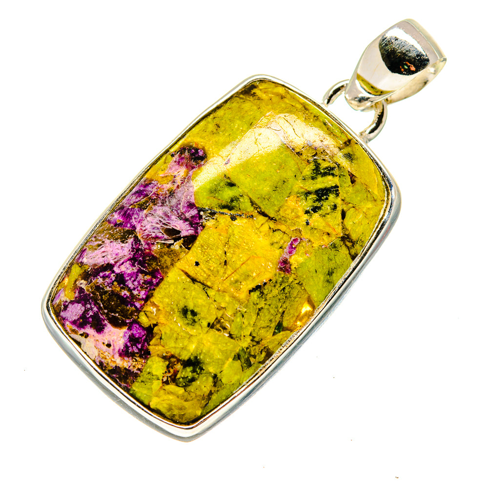 Sterling silver pendant with rectangular stone in yellow, green, and purple