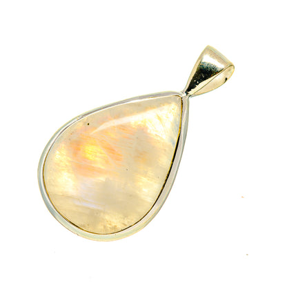 Pear-shaped moonstone pendant with golden iridescence in polished sterling silver