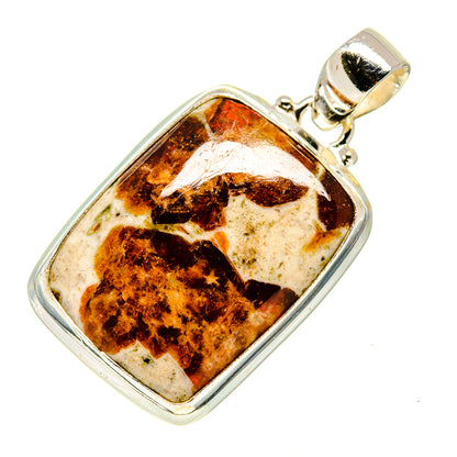 Sterling silver muscovite pendant, rectangular cream and amber-brown muscovite stone