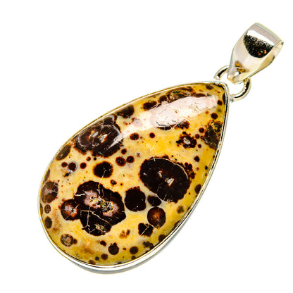 Teardrop gemstone pendant in polished 925 silver bezel with speckled honey and dark spots