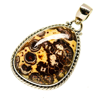 Oval jasper pendant in sterling silver with dark brown and honey speckled stone
