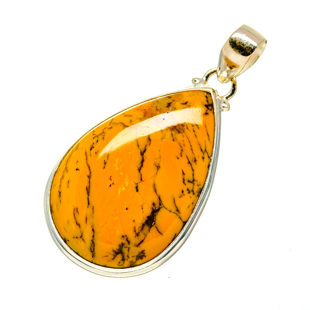 Picture jasper teardrop pendant in 925 sterling silver with metal bail