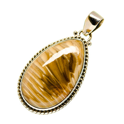 Oval imperial jasper pendant, sterling silver rope border bezel with metal bail