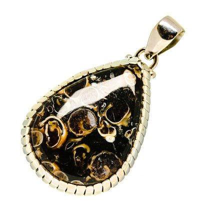 Teardrop agate pendant, black with gold pattern, sterling silver bezel and top bail