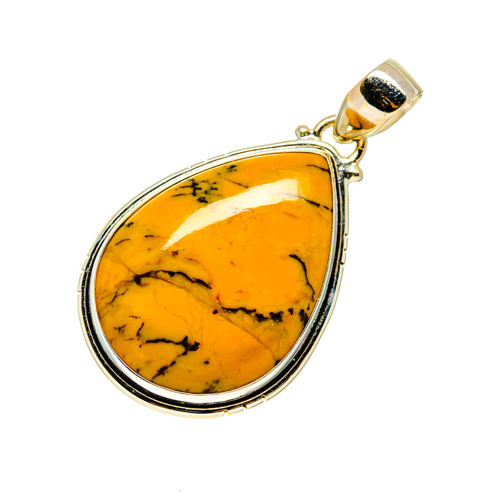 Teardrop picture jasper pendant in silver-tone bezel with gold bail