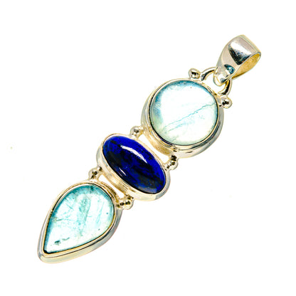 Sterling silver pendant with oval blue gemstones and jump ring bail