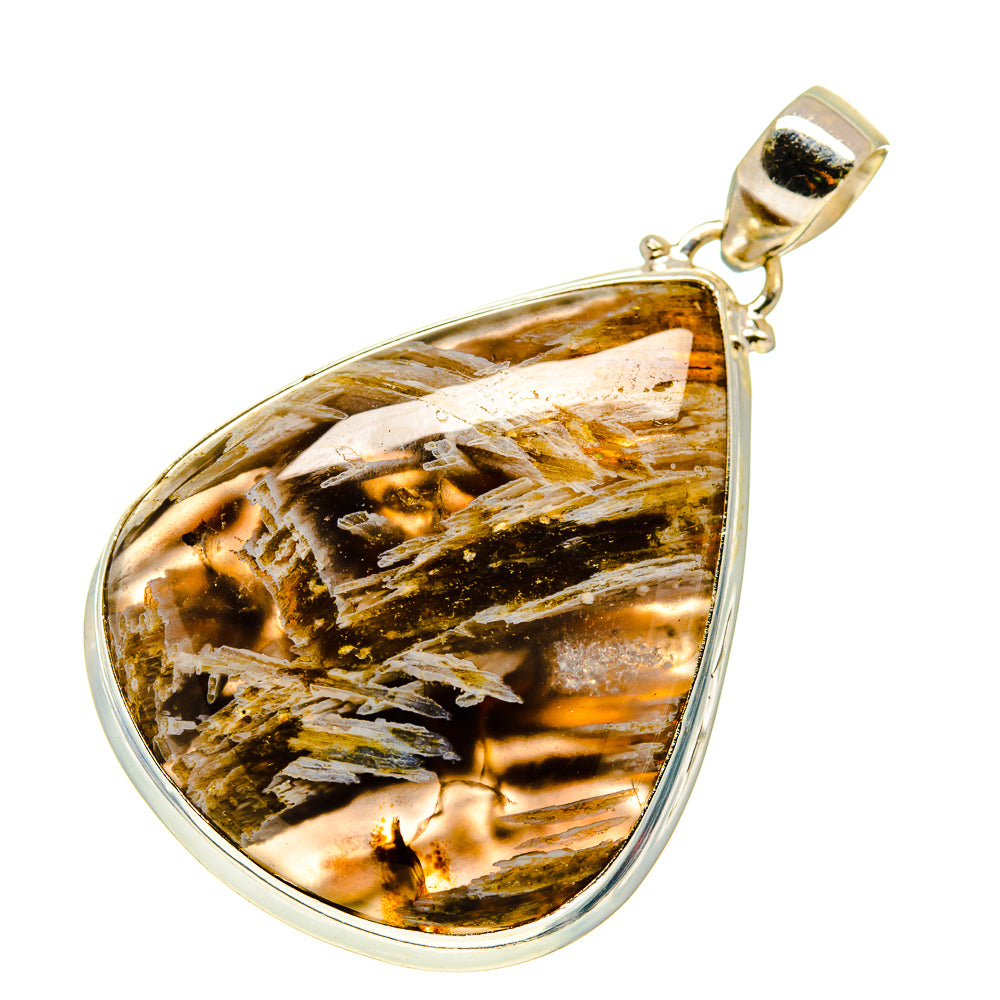 Teardrop agate pendant in 925 sterling silver with loop bail, gold-brown stone.