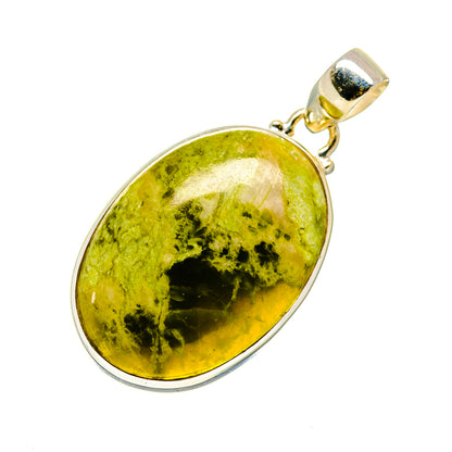 Green opal teardrop pendant with 925 sterling silver frame and loop bail