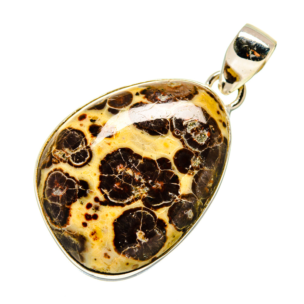 Heart-shaped poppy jasper pendant with sterling silver setting and bail, black-tan stone.