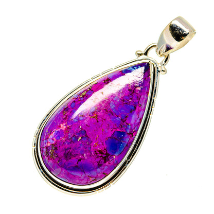 Teardrop gemstone pendant with purple stone and loop bail, sterling silver
