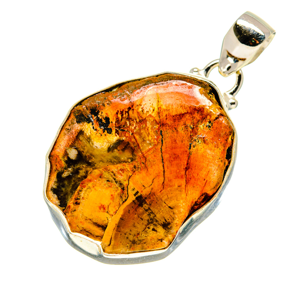 Rough opal pendant with sterling silver bail, orange and yellow stone with dark matrix inclusions