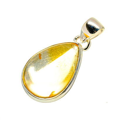 Natural citrine pendant with pear-shaped yellow gemstone and 925 sterling silver bail