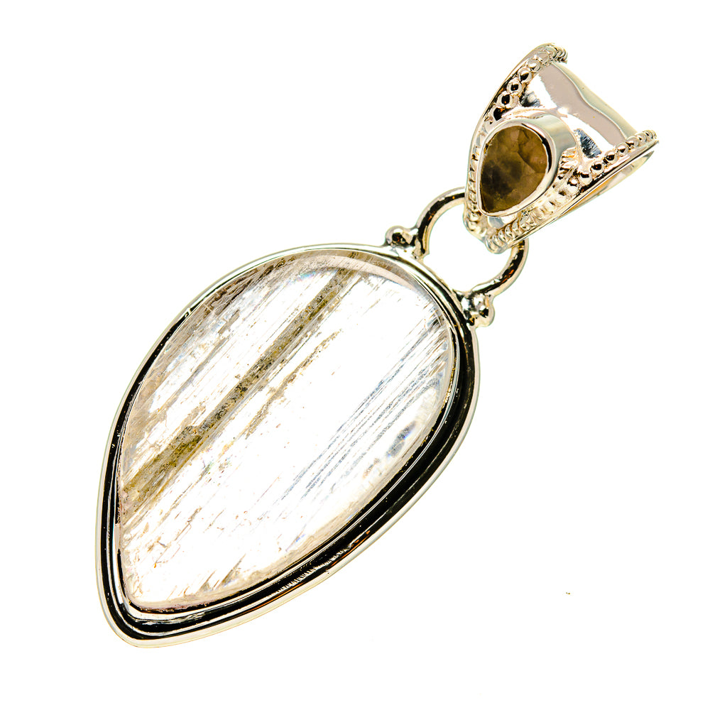 Oval rainbow moonstone pendant with ornate sterling silver frame and bail