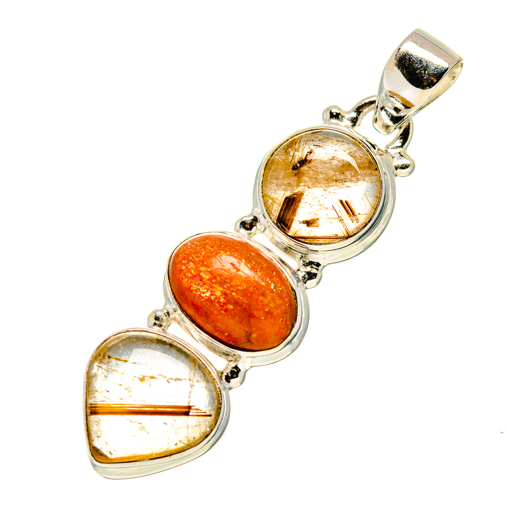 Rutilated Quartz, Sunstone Pendants handcrafted by Ana Silver Co - PD746175